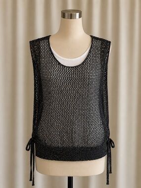 Zara Black Glittery Open-Weave Sleeveless Layered Tank size Large
